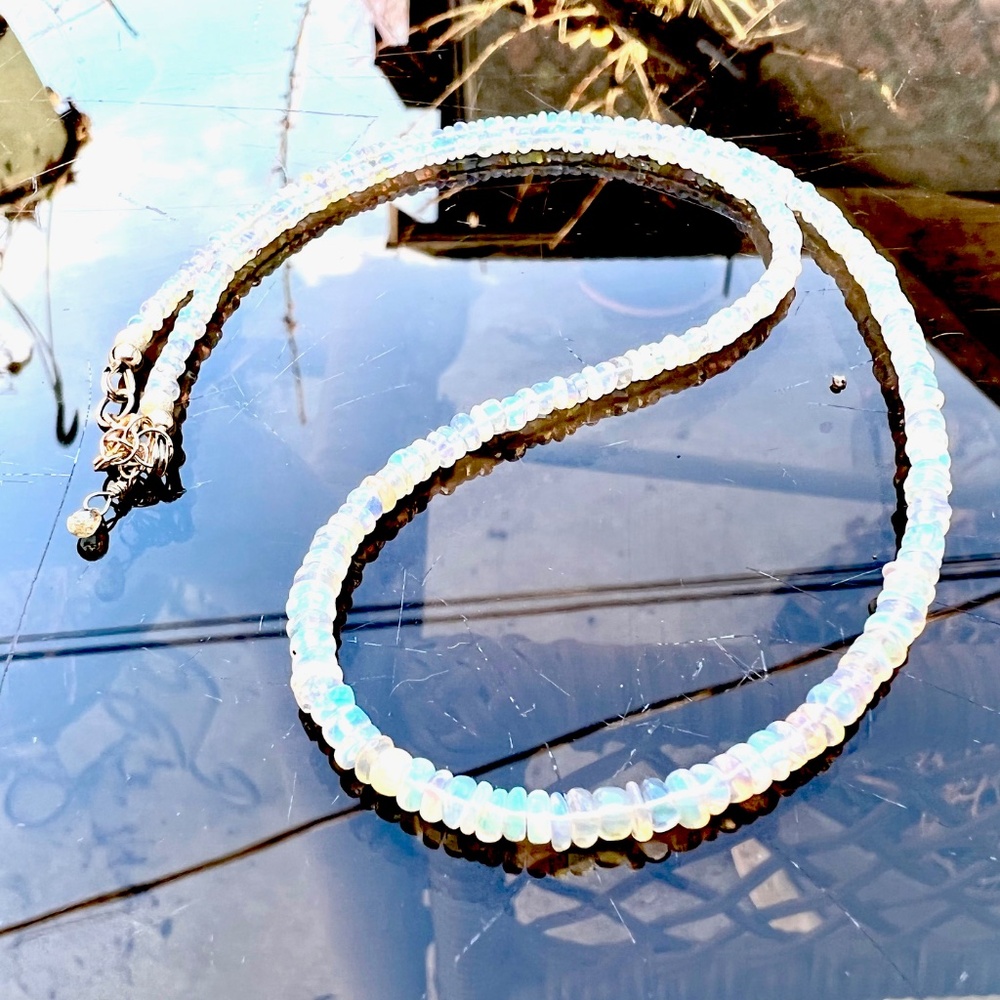 Sold❌Rainbow Natural Untreated Welo Opal Necklace Handmade Solid 14K Yellow Gold - Picture 10 of 11